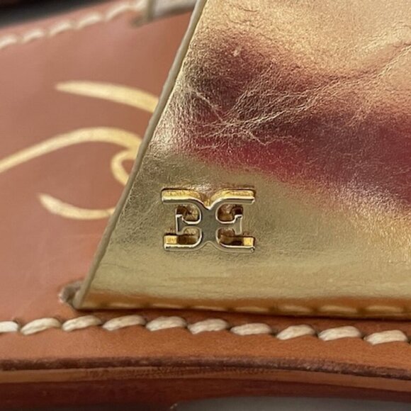 SAM EDELMAN Maxy Gold Slip On Toe Ring Leather Flat Slides Sandal 6 - Picture 5 of 15